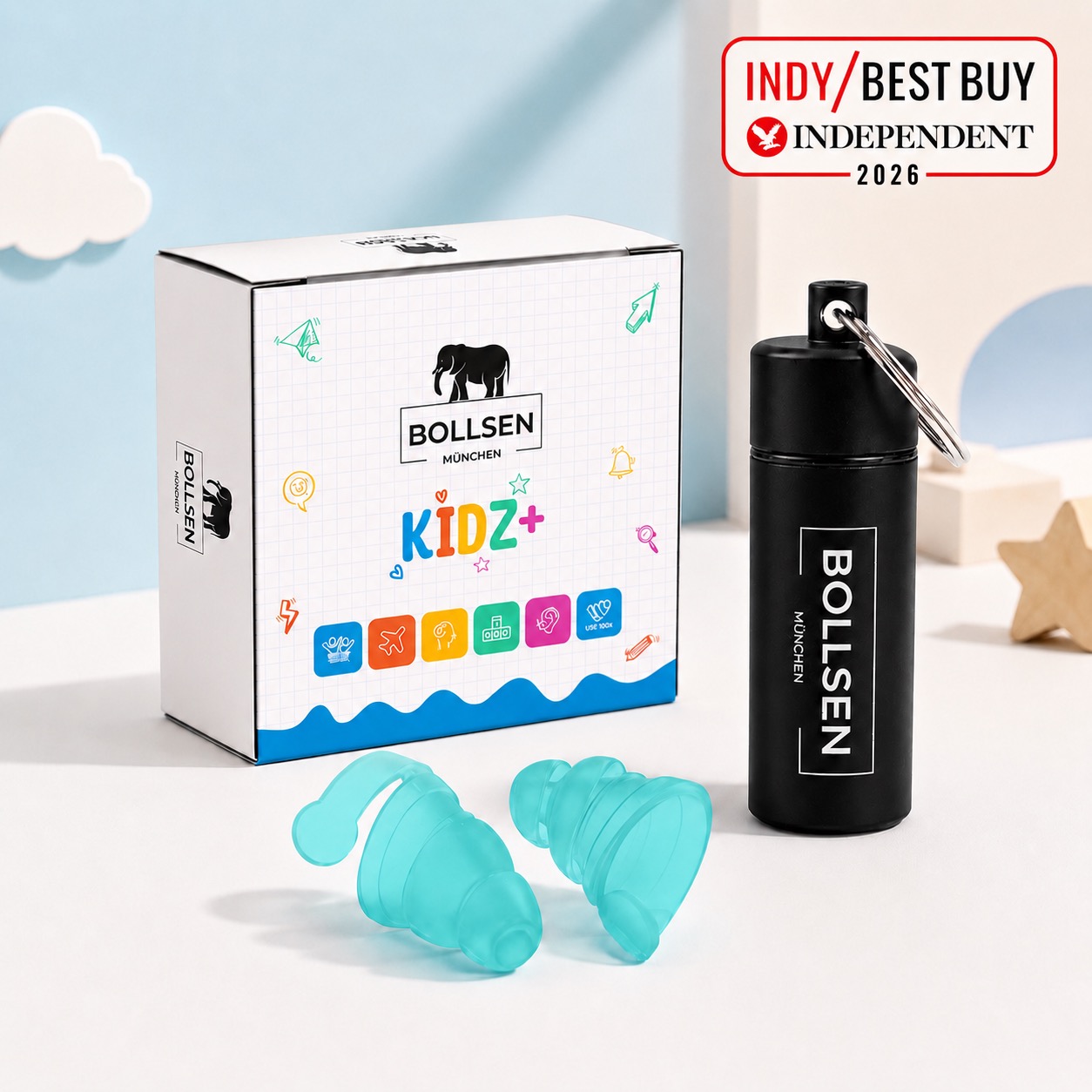 BOLLSEN Kidz+ children's earplugs — best for ages 3 to 12 at fireworks and events